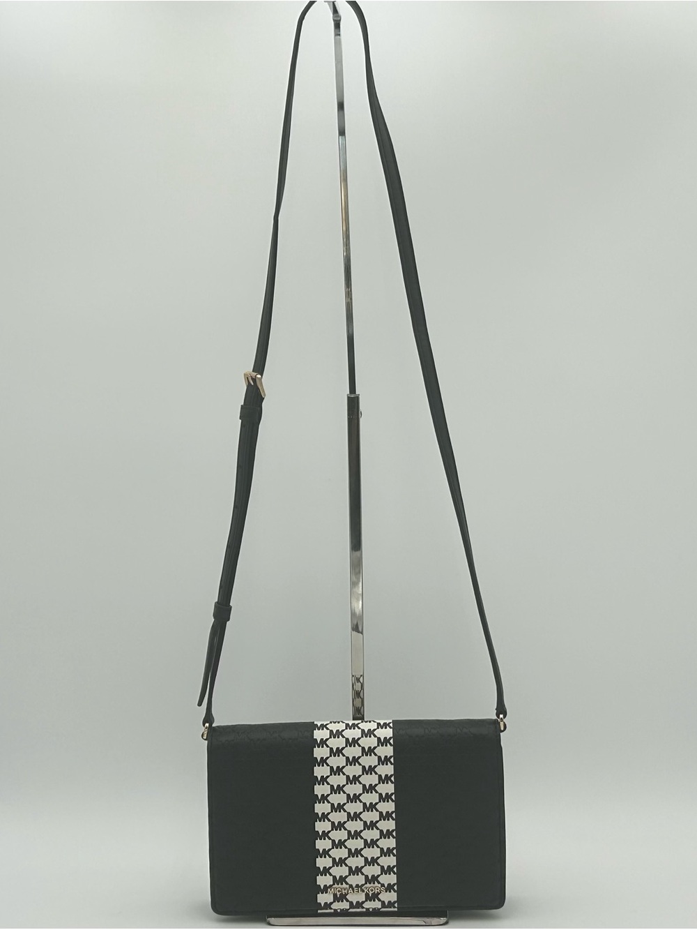 Michael Kors Black and White Monogram Embossed Medium Jet Set Crossbody